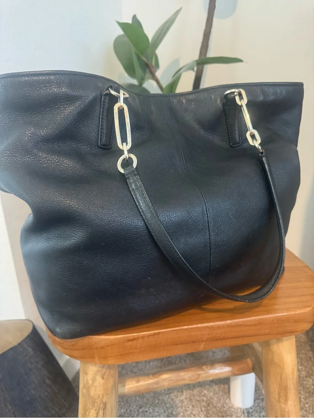 Coach Black Madison Pebbled Leather Tote with Gold Hardware